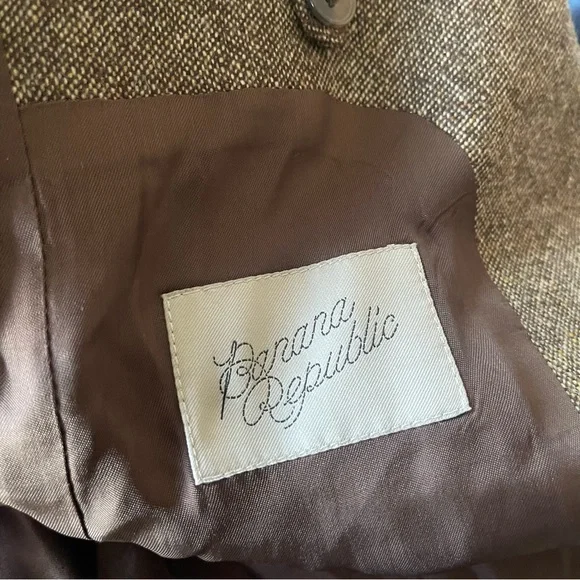Banana Republic Brown Tweed Wool Blend Blazer Jacket Tailored Size 0 - Picture 8 of 9